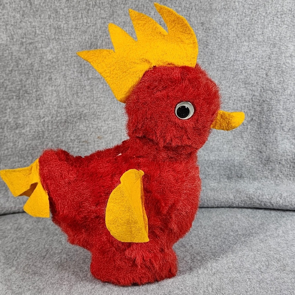 Vintage Rooster Chicken Plush Stuffed Animal Red Yellow Felt Farm Toy 11" USA